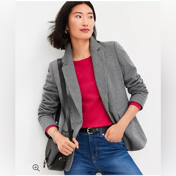 LOFT Puppytooth Knit Elbow Patch Modern Blazer Size 2- Regular - Picture 3 of 10